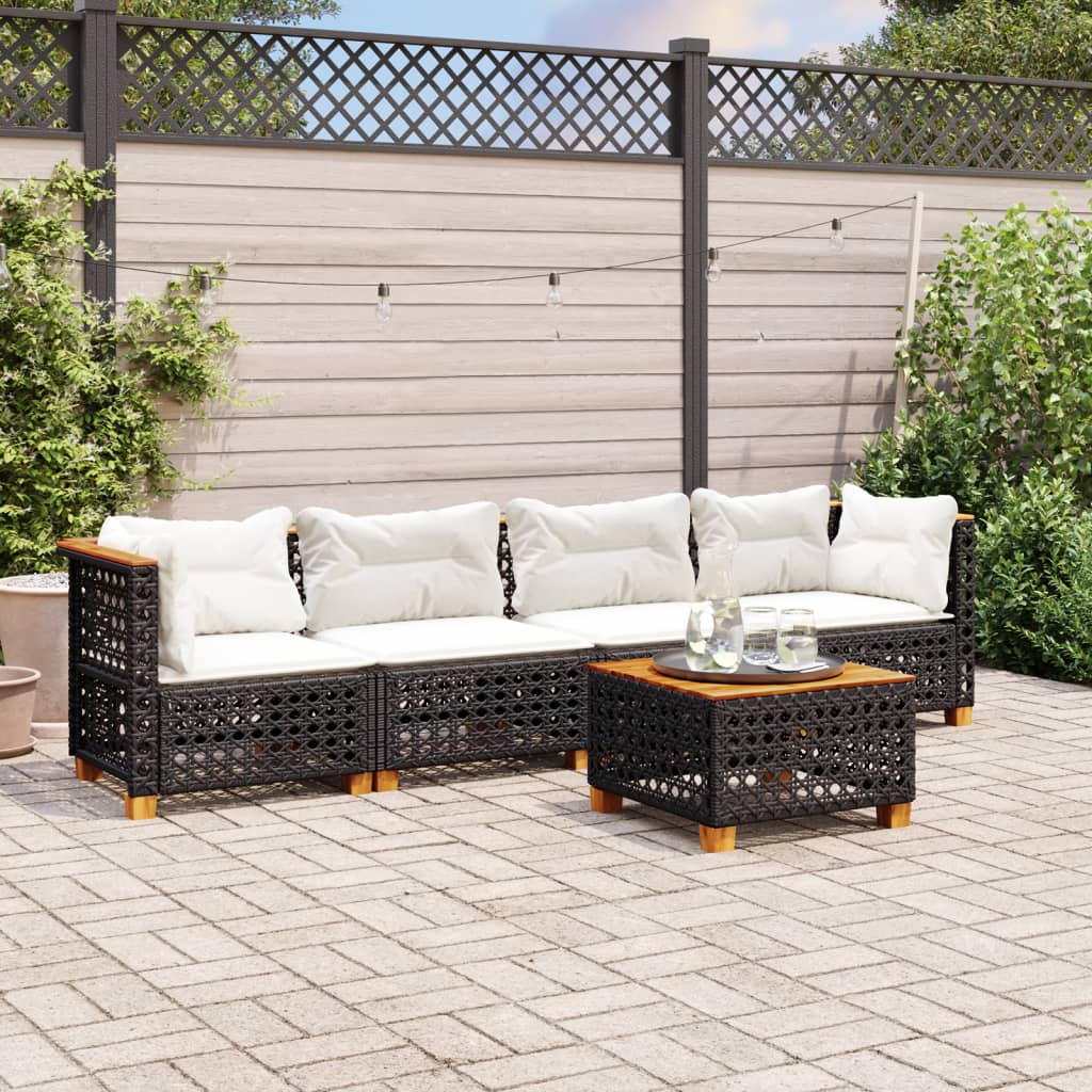 Salon de jardin 5 pcs avec coussins noir résine tressée - XIOS