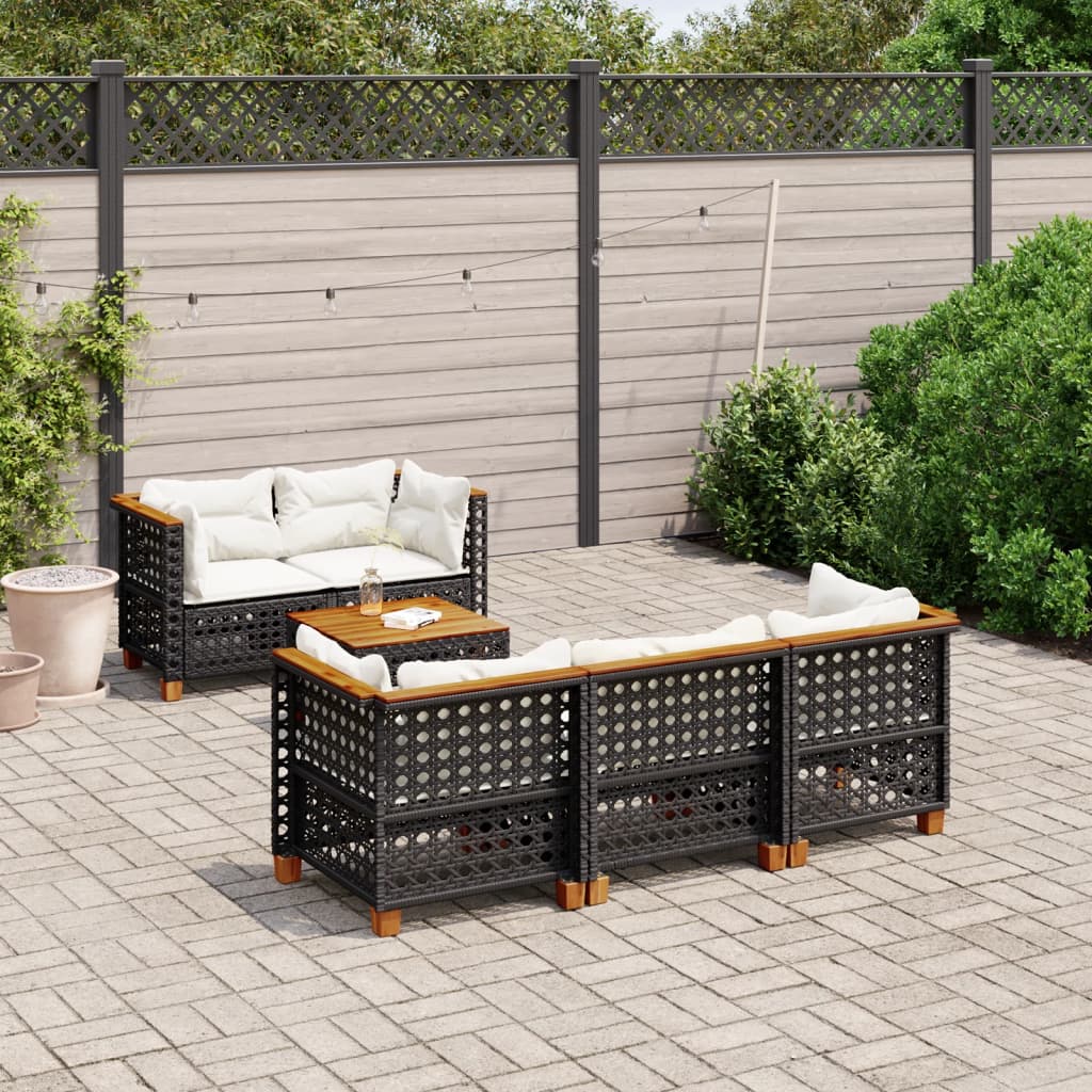 Salon de jardin 6 pcs avec coussins noir résine tressée - XIOS