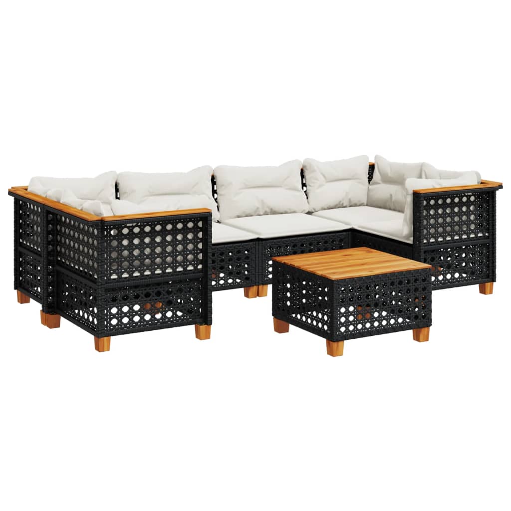 Salon de jardin 7 pcs avec coussins noir résine tressée - XIOS