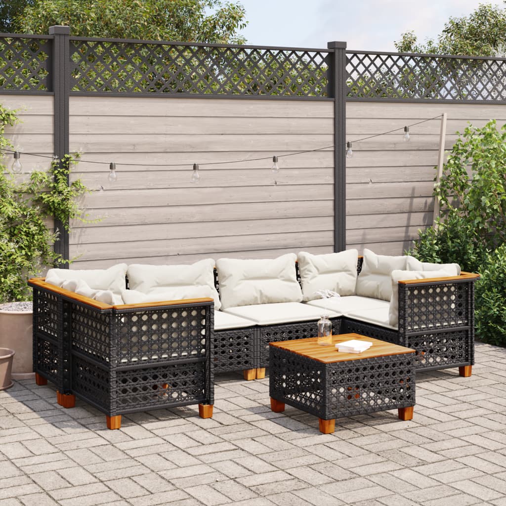 Salon de jardin 7 pcs avec coussins noir résine tressée - XIOS
