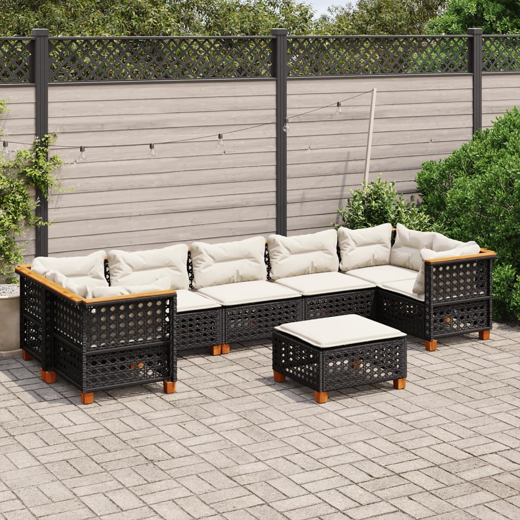 Salon de jardin 8 pcs avec coussins noir résine tressée