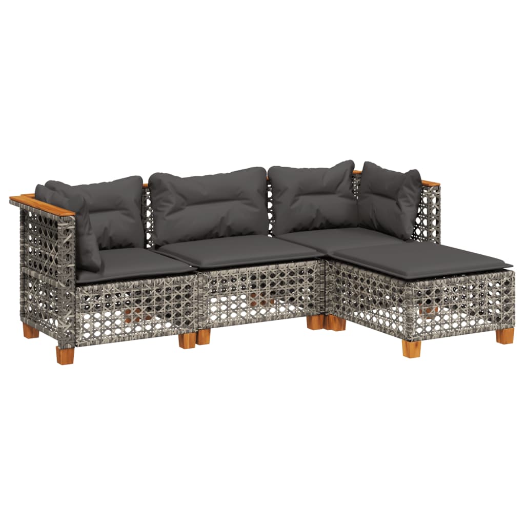 Salon de jardin 4 pcs avec coussins gris résine tressée