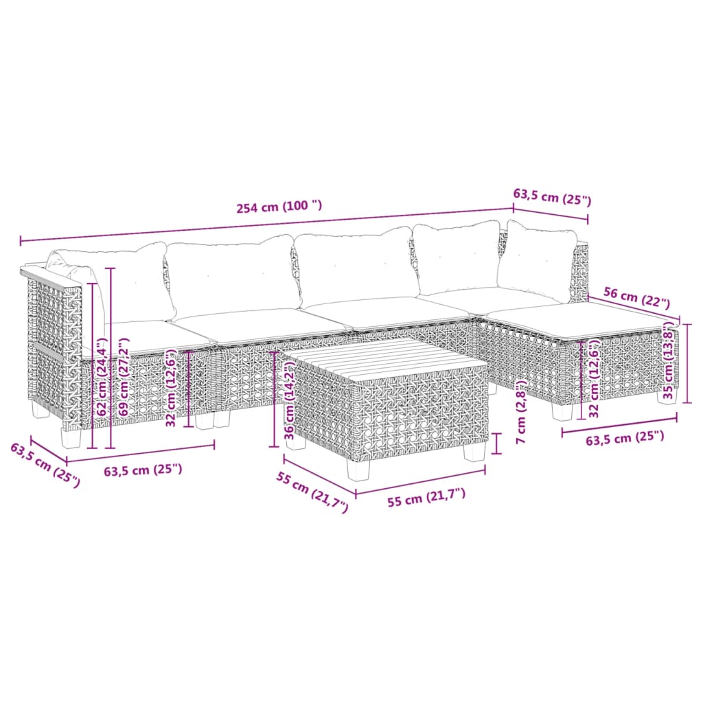 Salon de jardin 6 pcs avec coussins noir résine tressée - XIOS