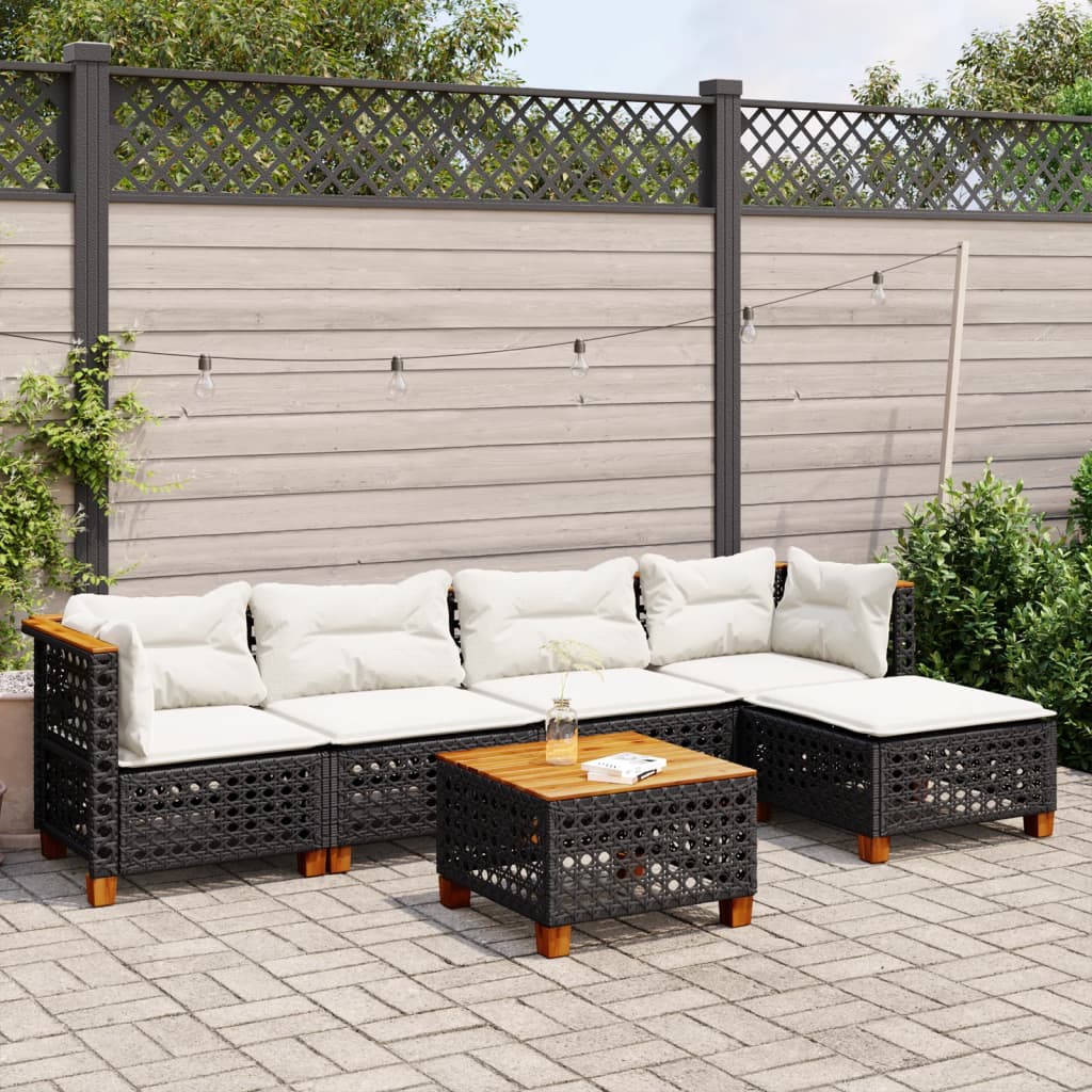 Salon de jardin 6 pcs avec coussins noir résine tressée - XIOS