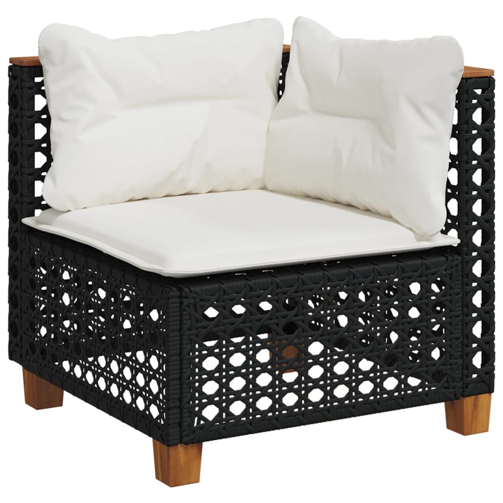 Salon de jardin 4 pcs avec coussins noir résine tressée