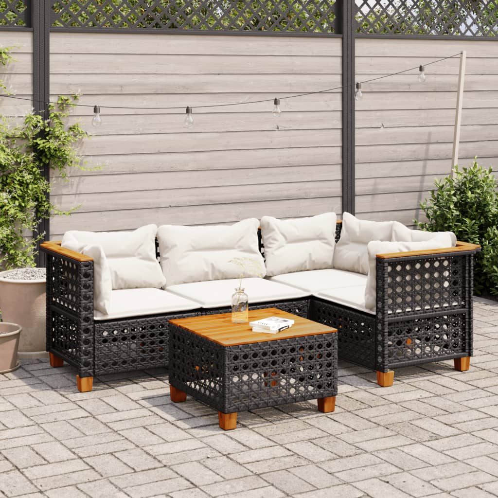 Salon de jardin 5 pcs avec coussins noir résine tressée - XIOS