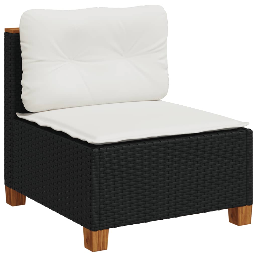 Salon de jardin 5 pcs avec coussins noir résine tressée