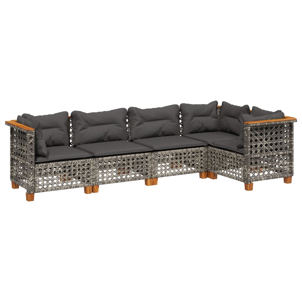Salon de jardin 5 pcs avec coussins gris résine tressée