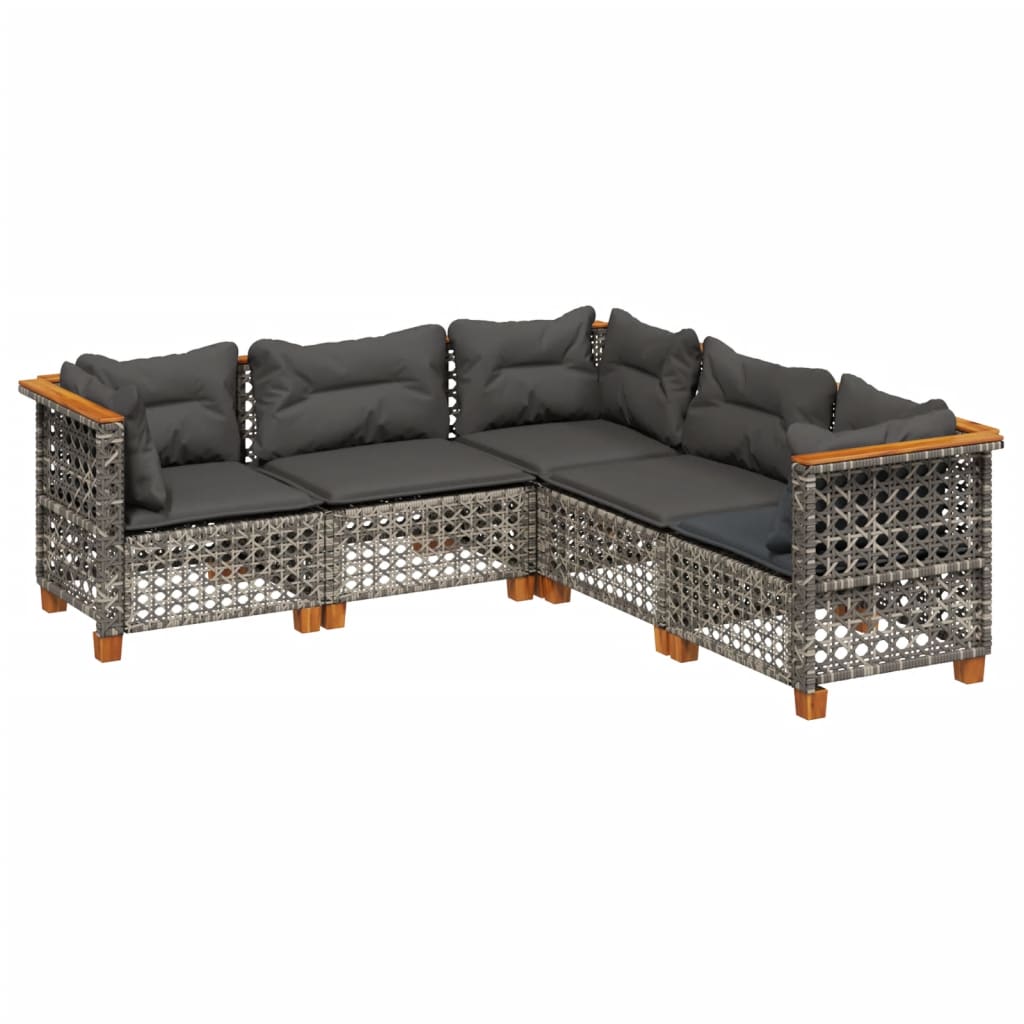Salon de jardin 5 pcs avec coussins gris résine tressée