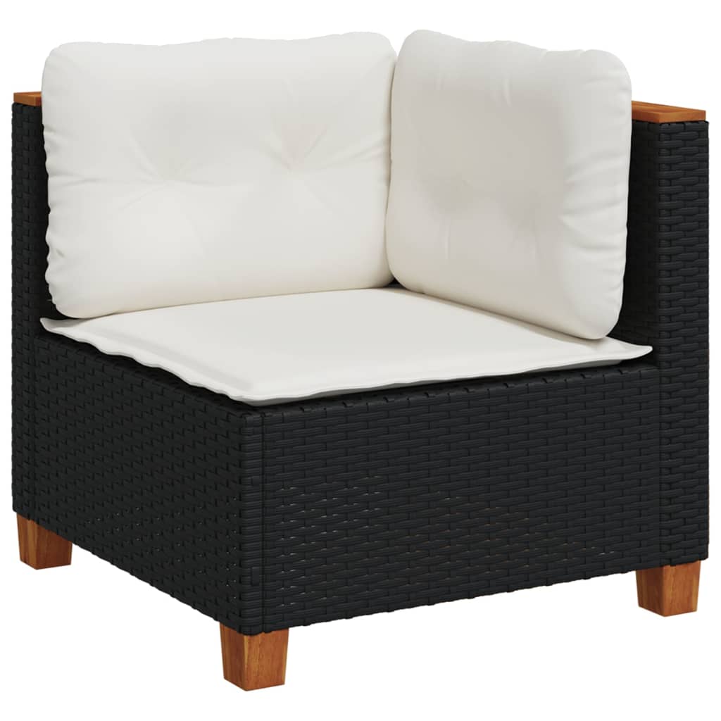 Salon de jardin 5 pcs avec coussins noir résine tressée