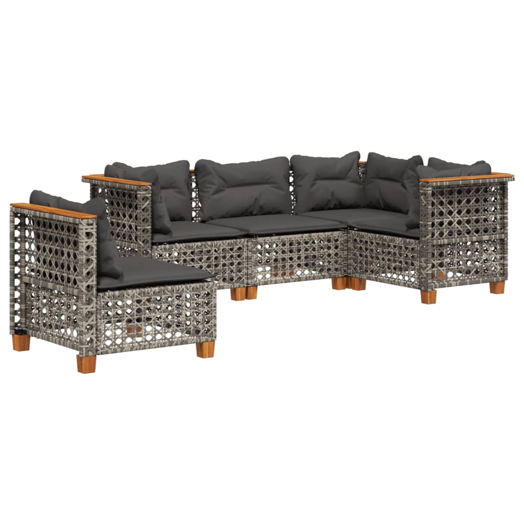 Salon de jardin 5 pcs avec coussins gris résine tressée