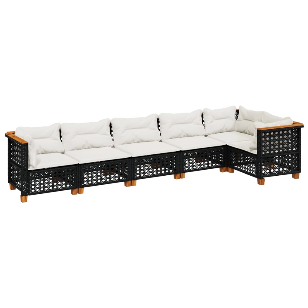 Salon de jardin 6 pcs avec coussins noir résine tressée