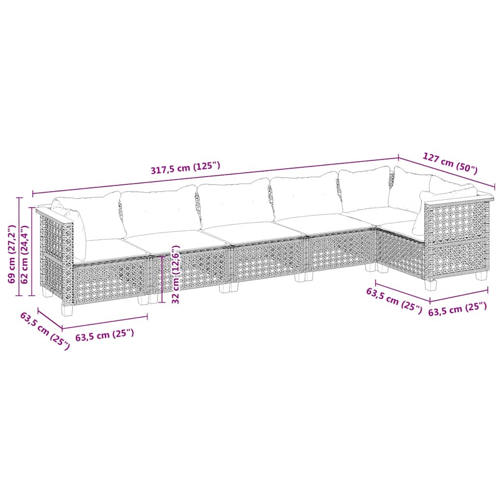 Salon de jardin avec coussins 6 pcs beige résine tressée