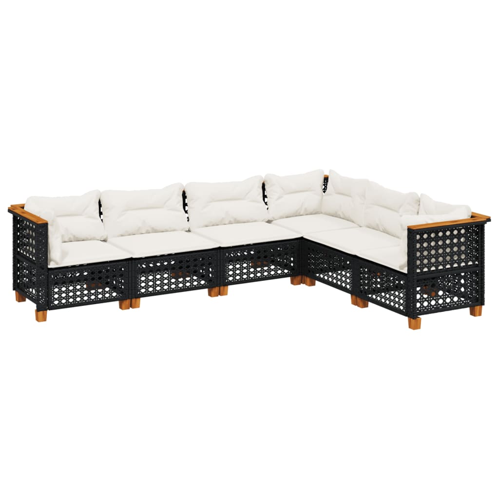Salon de jardin 6 pcs avec coussins noir résine tressée