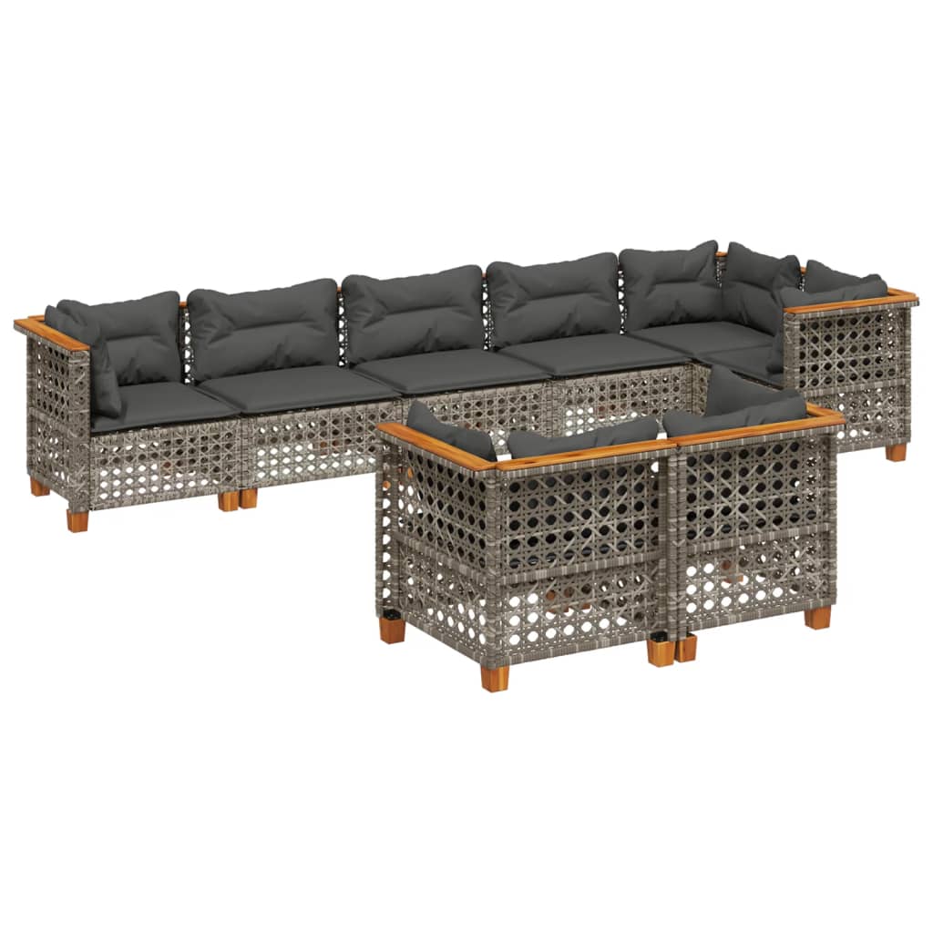 Salon de jardin 8 pcs avec coussins gris résine tressée