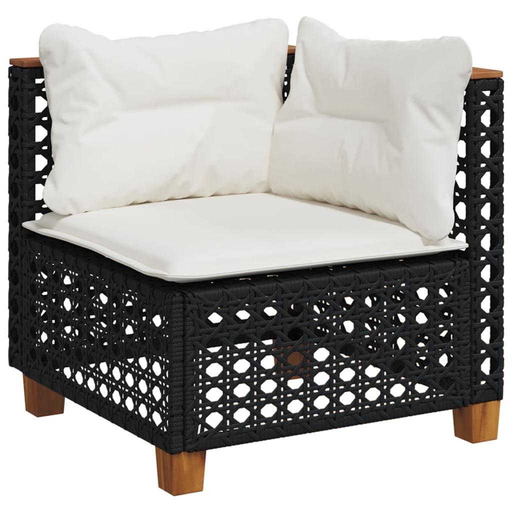 Salon de jardin 8 pcs avec coussins noir résine tressée