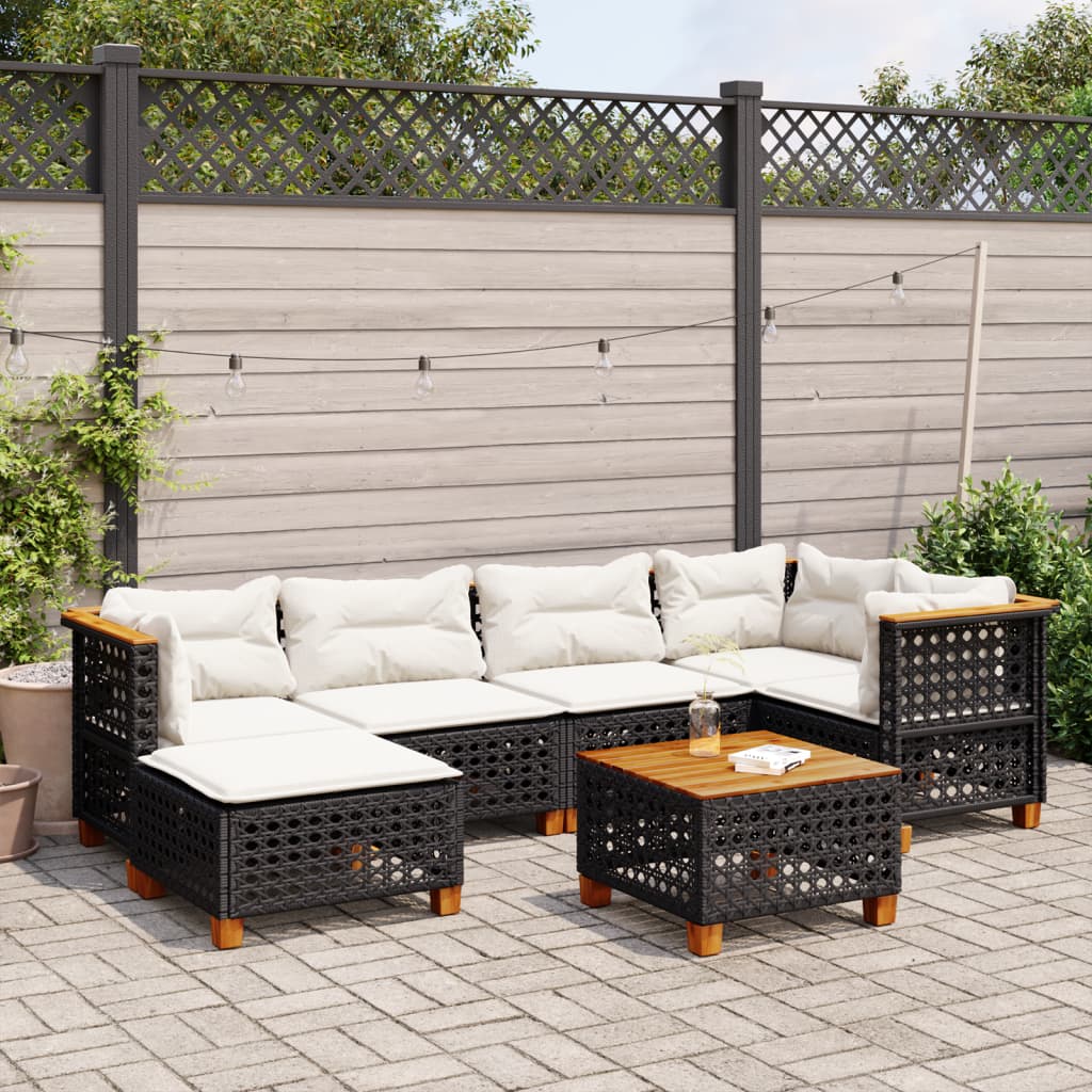 Salon de jardin 7 pcs avec coussins noir résine tressée - XIOS