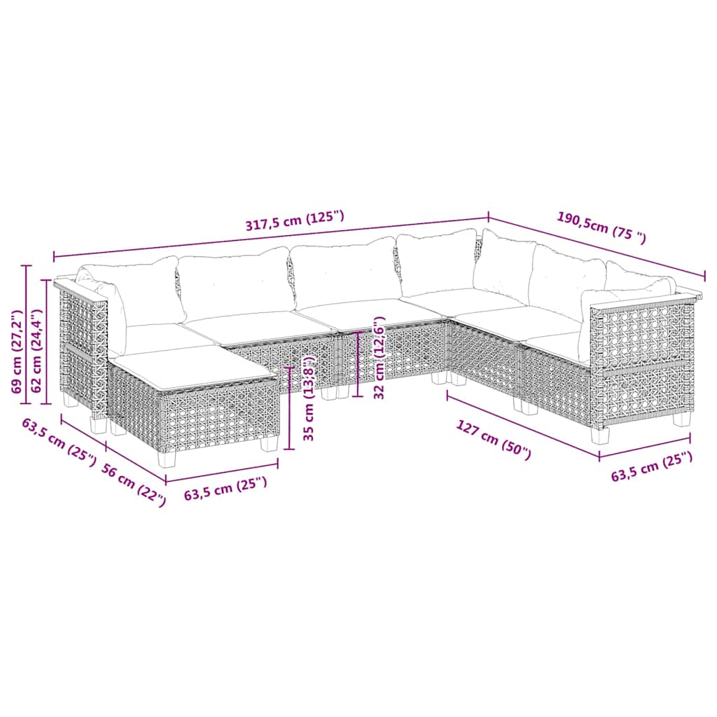 Salon de jardin avec coussins 7 pcs beige résine tressée