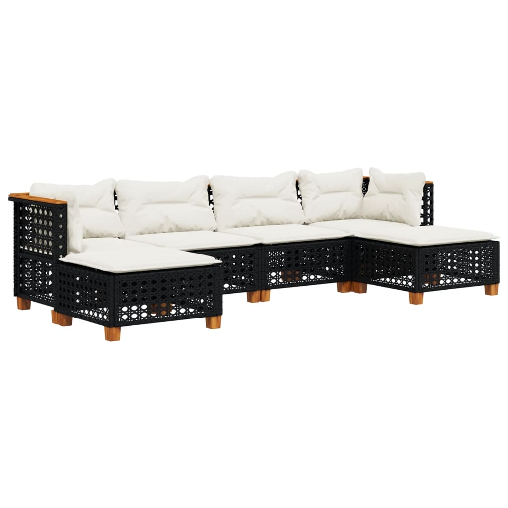 Salon de jardin 6 pcs avec coussins noir résine tressée