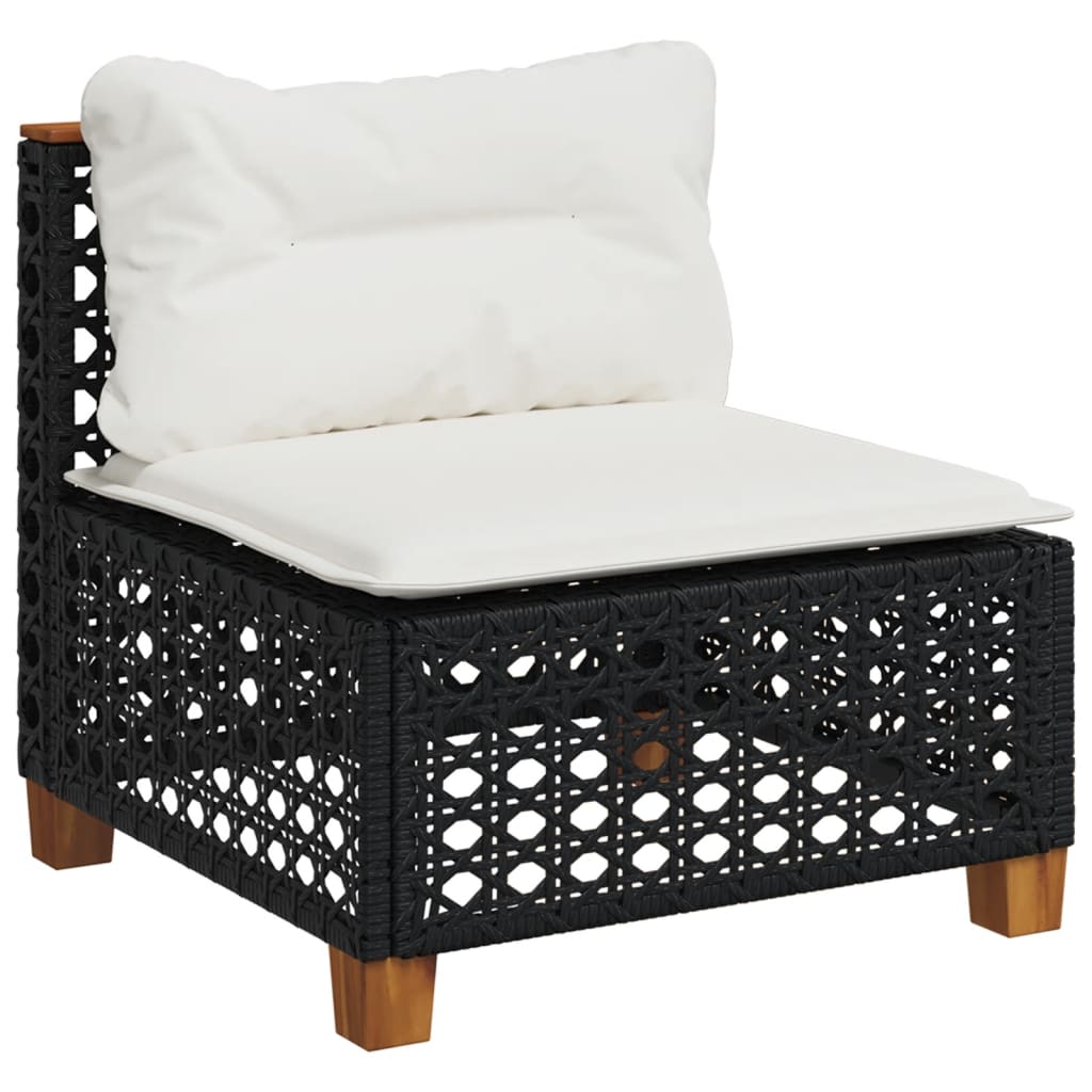 Salon de jardin 8 pcs avec coussins noir résine tressée
