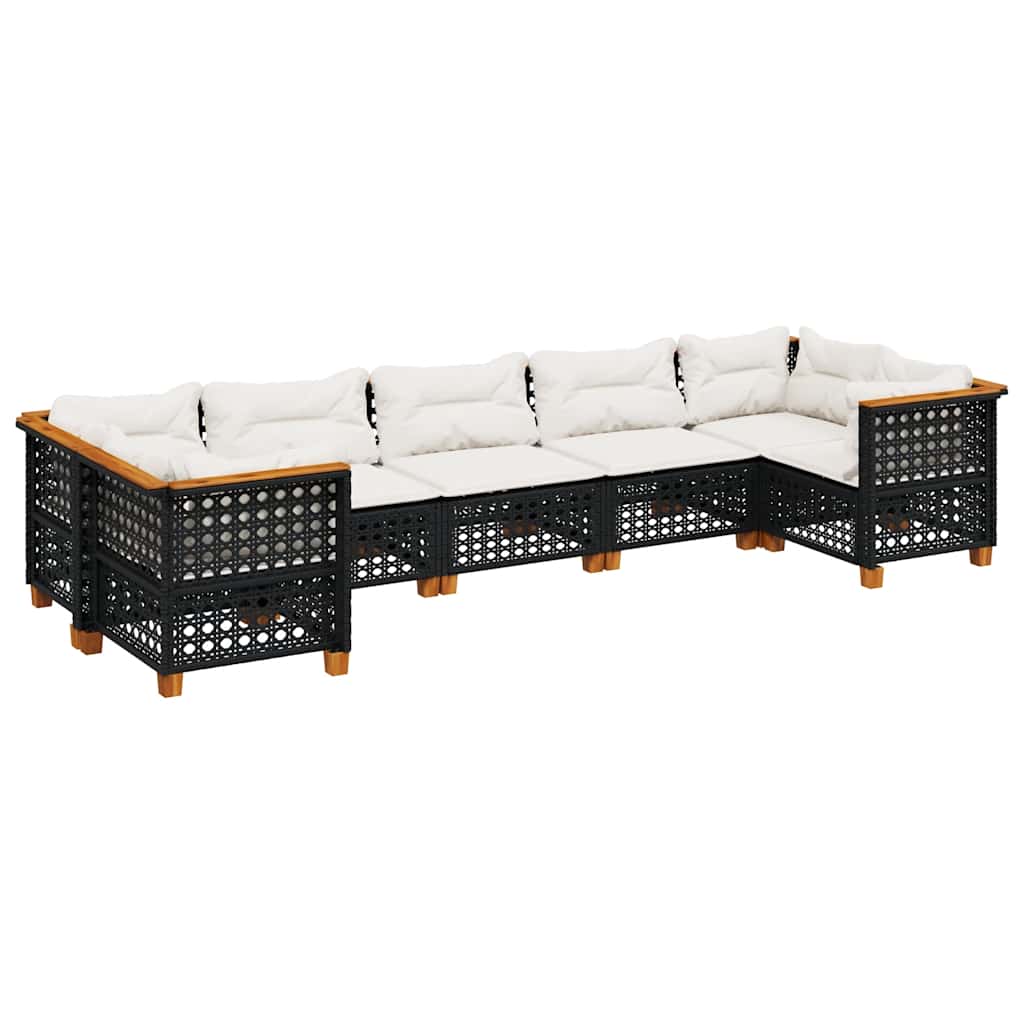 Salon de jardin 7 pcs avec coussins noir résine tressée