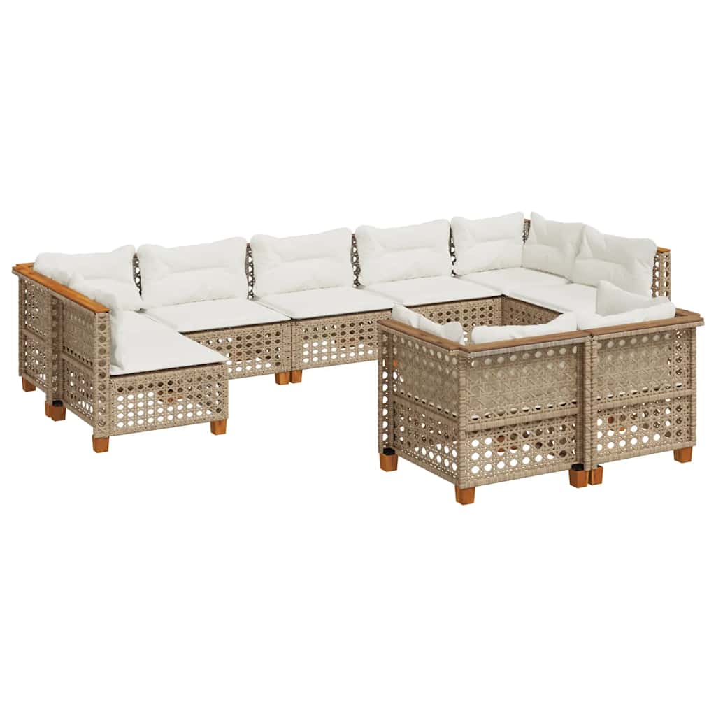 Salon de jardin avec coussins 9 pcs beige résine tressée