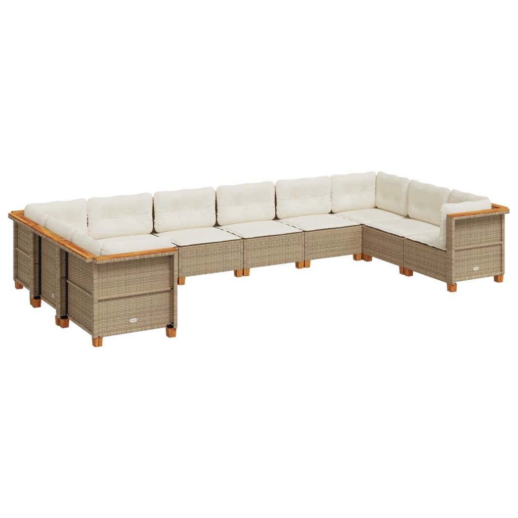 Salon de jardin avec coussins 10 pcs beige résine tressée