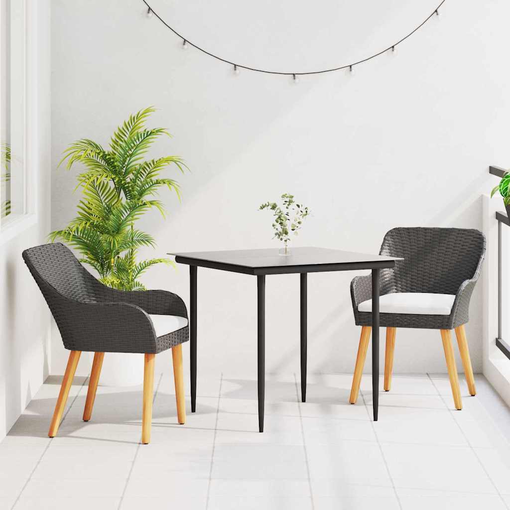 Ensemble de salle à manger pour jardin 3 pc Noir polyrotin