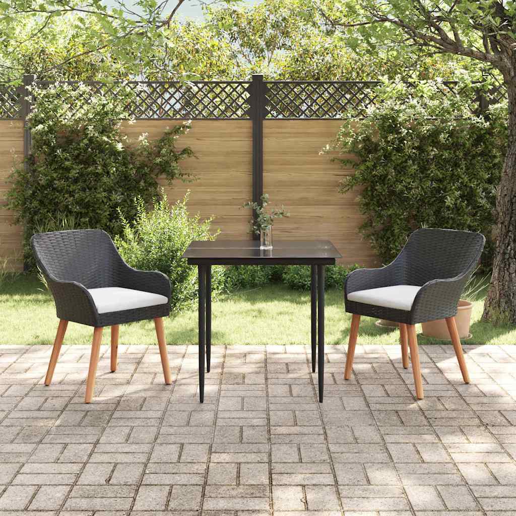 Ensemble de salle à manger pour jardin 3 pc Noir polyrotin