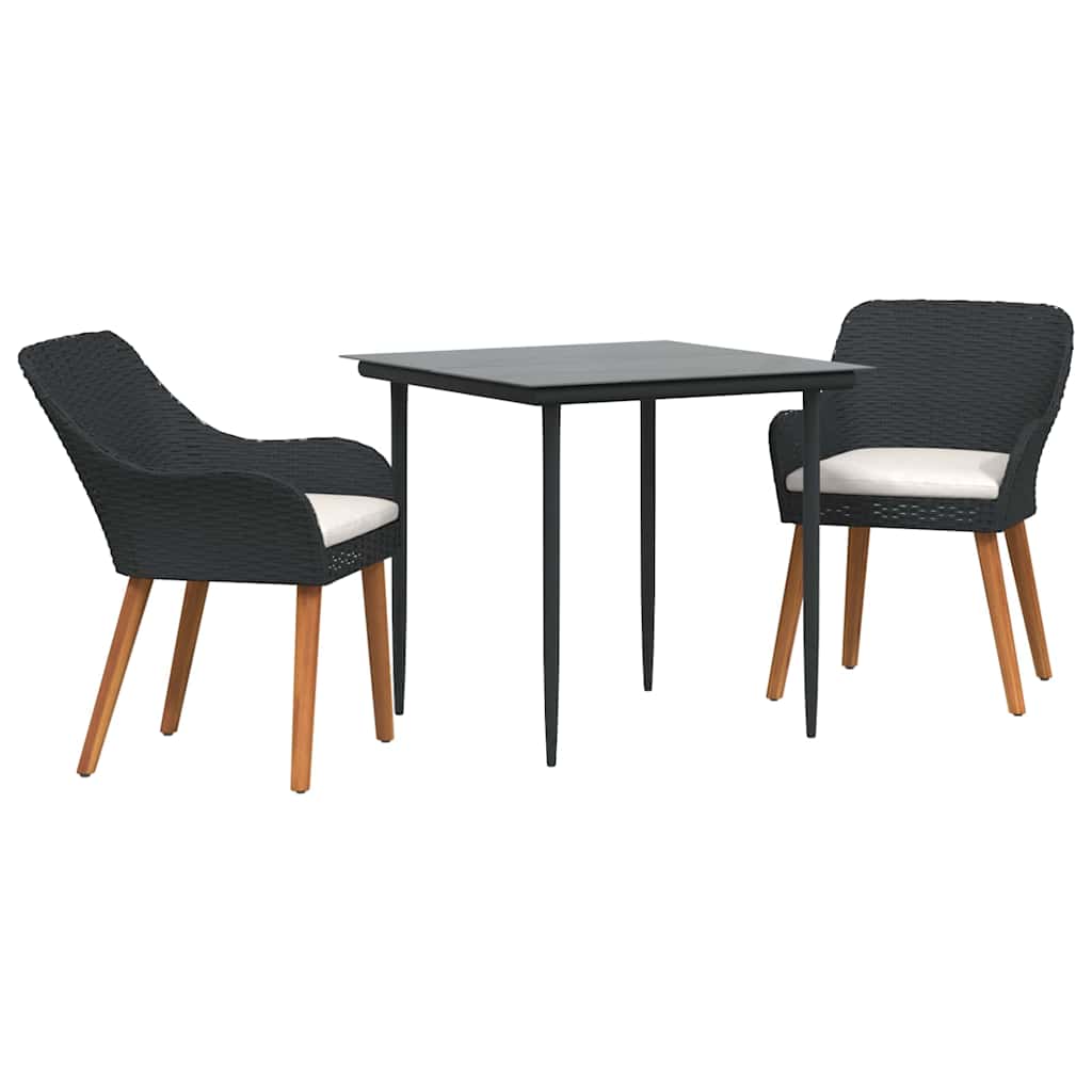 Ensemble de salle à manger pour jardin 3 pcs Noir polyrotin