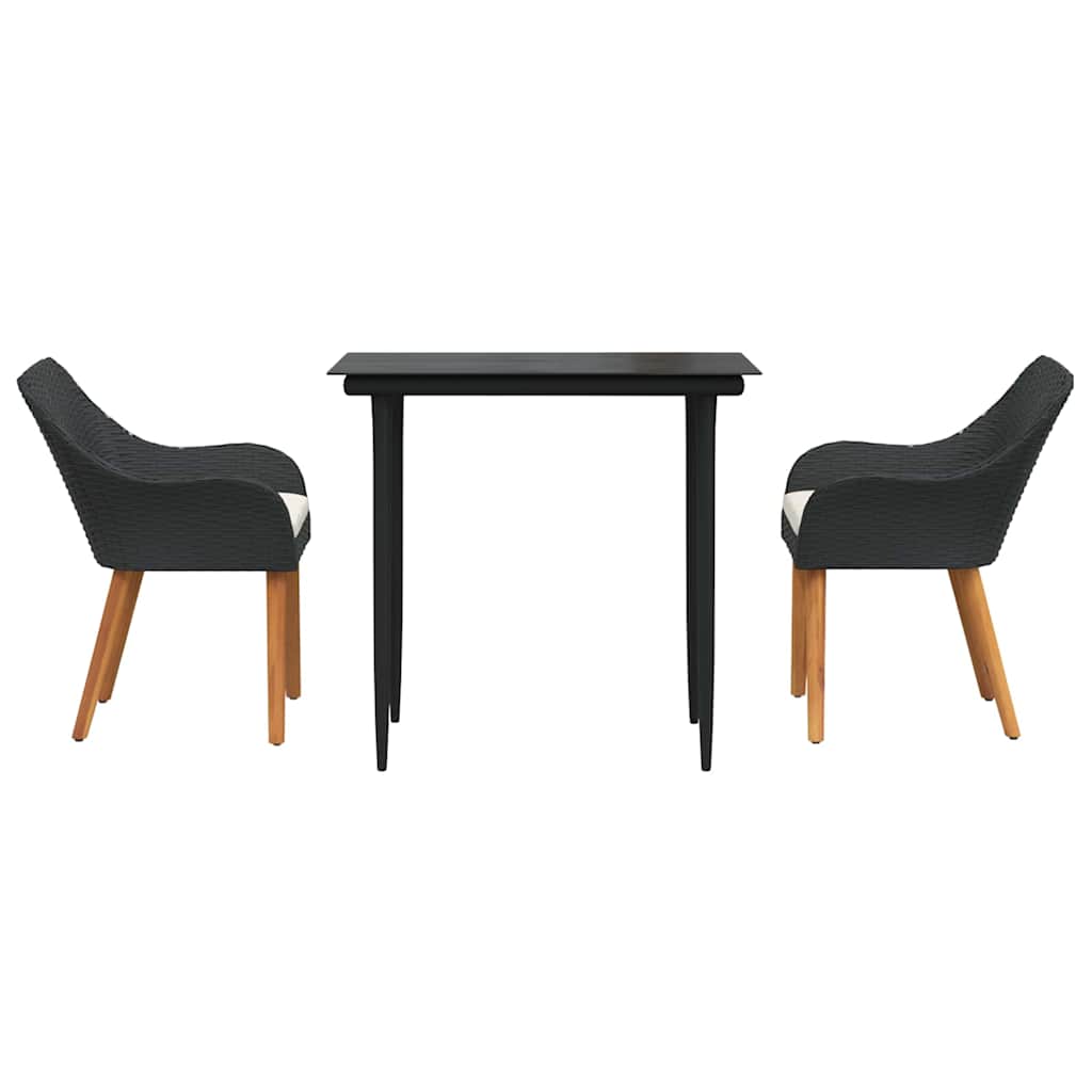 Ensemble de salle à manger pour jardin 3 pc Noir polyrotin