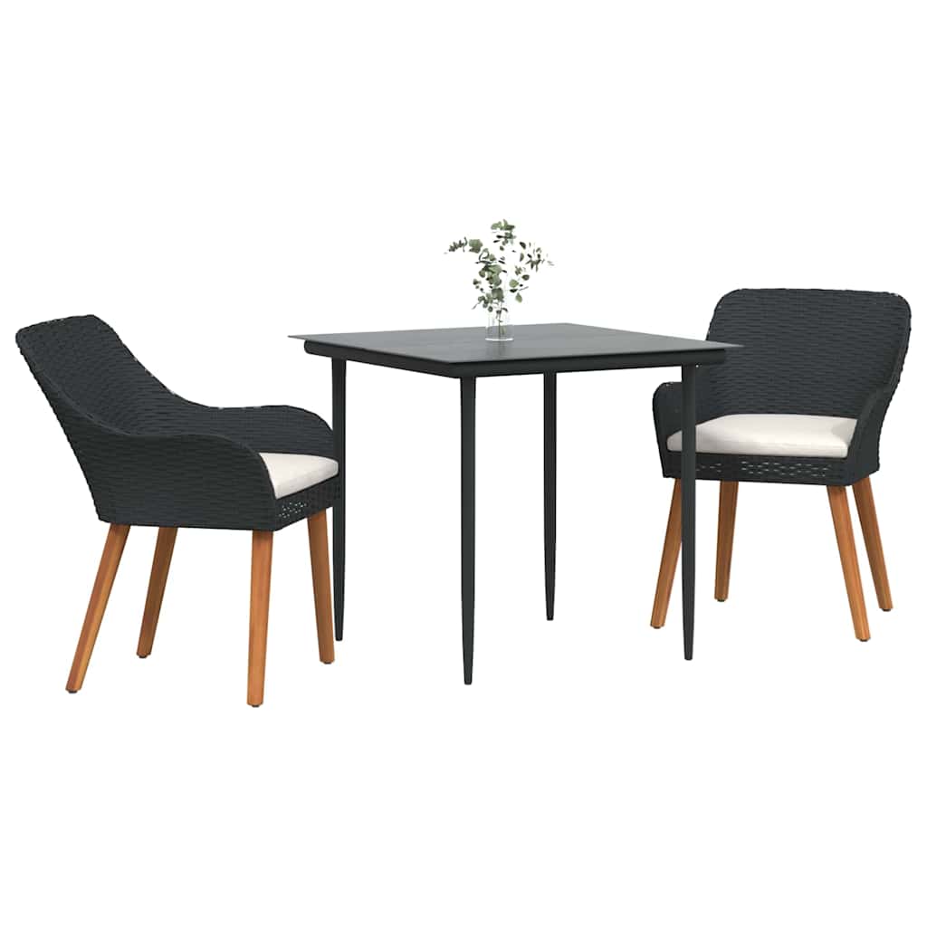 Ensemble de salle à manger pour jardin 3 pc Noir polyrotin