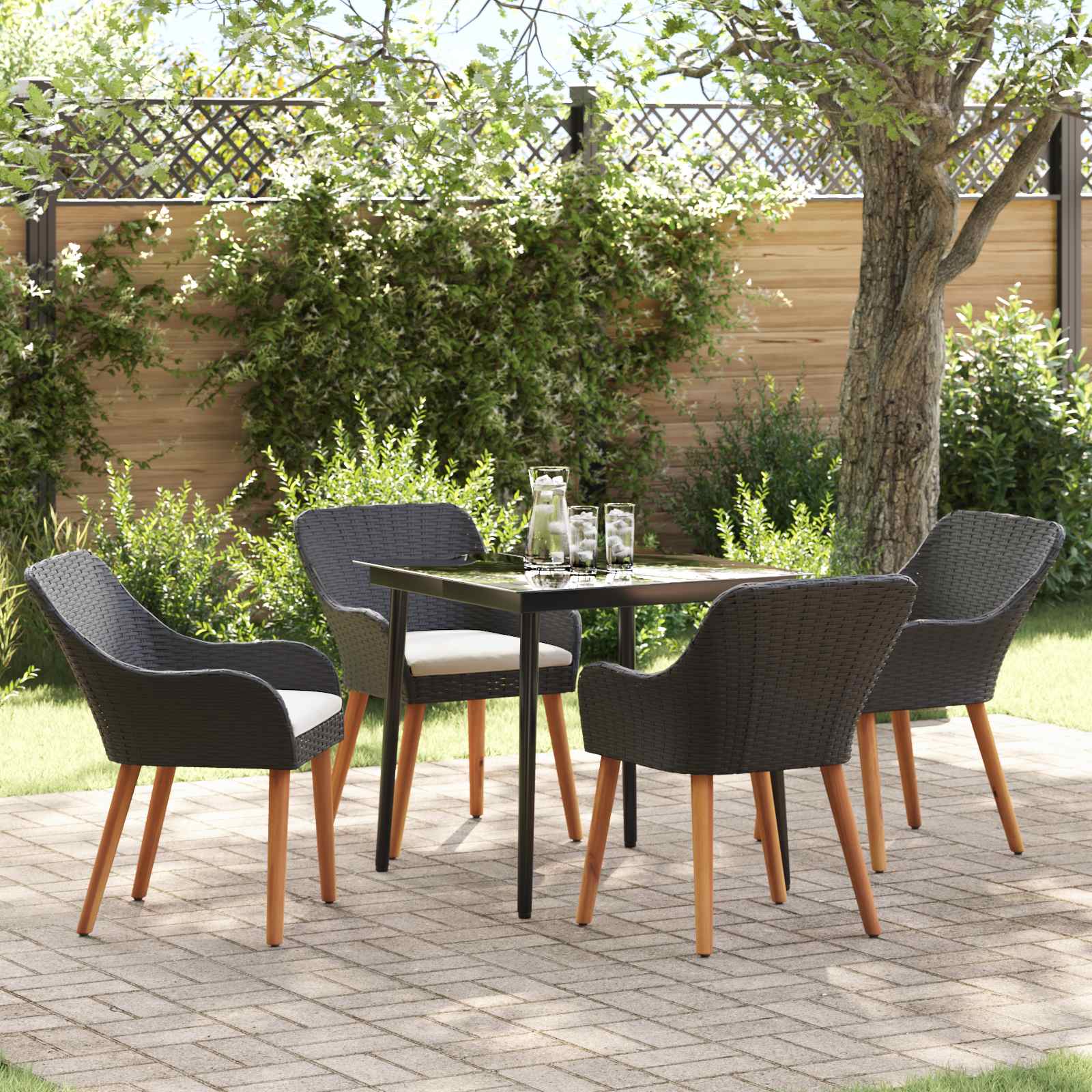 Ensemble de salle à manger pour jardin 5 pc Noir polyrotin