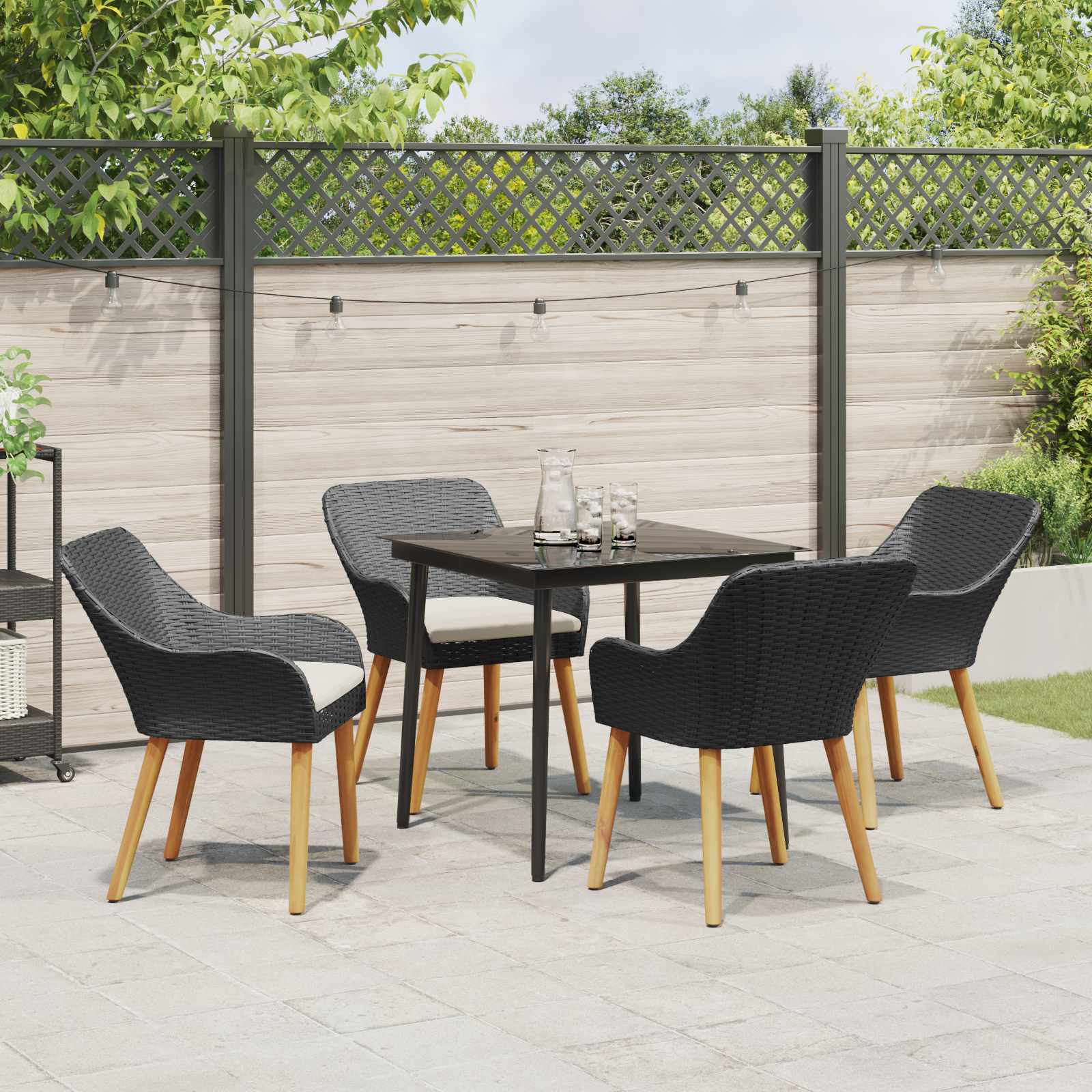 Ensemble de salle à manger pour jardin 5 pc Noir polyrotin