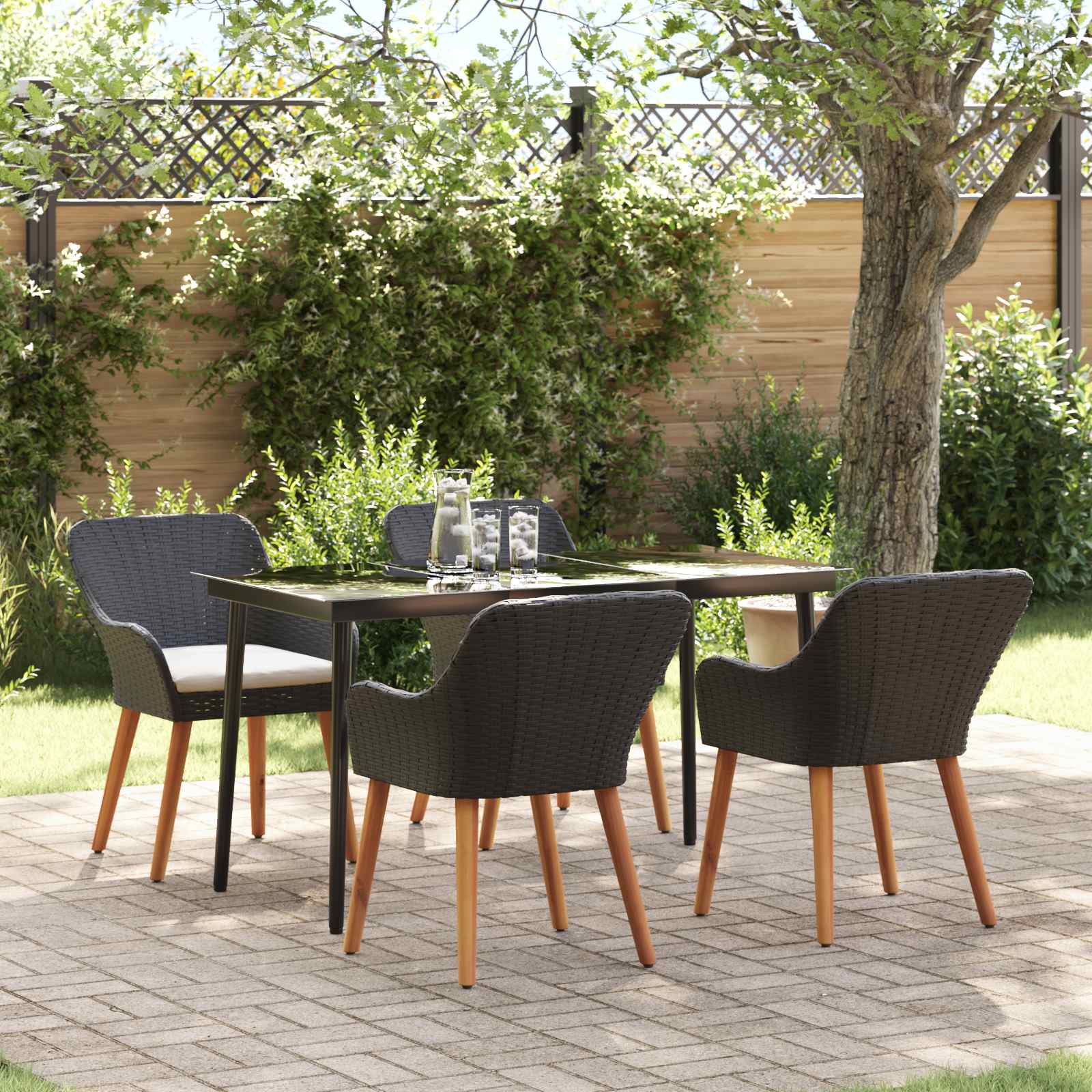 Ensemble de salle à manger pour jardin 5 pc Noir polyrotin