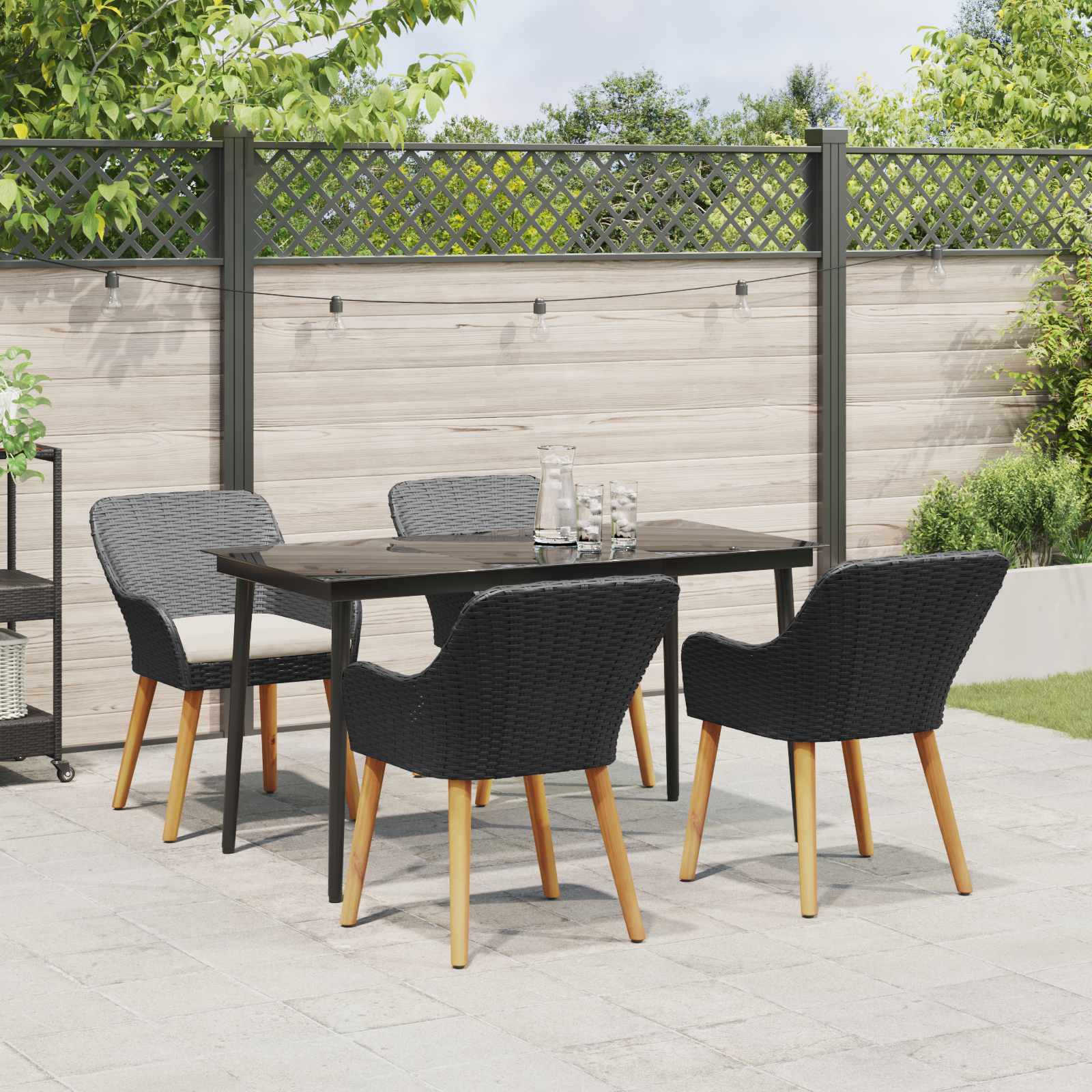 Ensemble de salle à manger pour jardin 5 pc Noir polyrotin