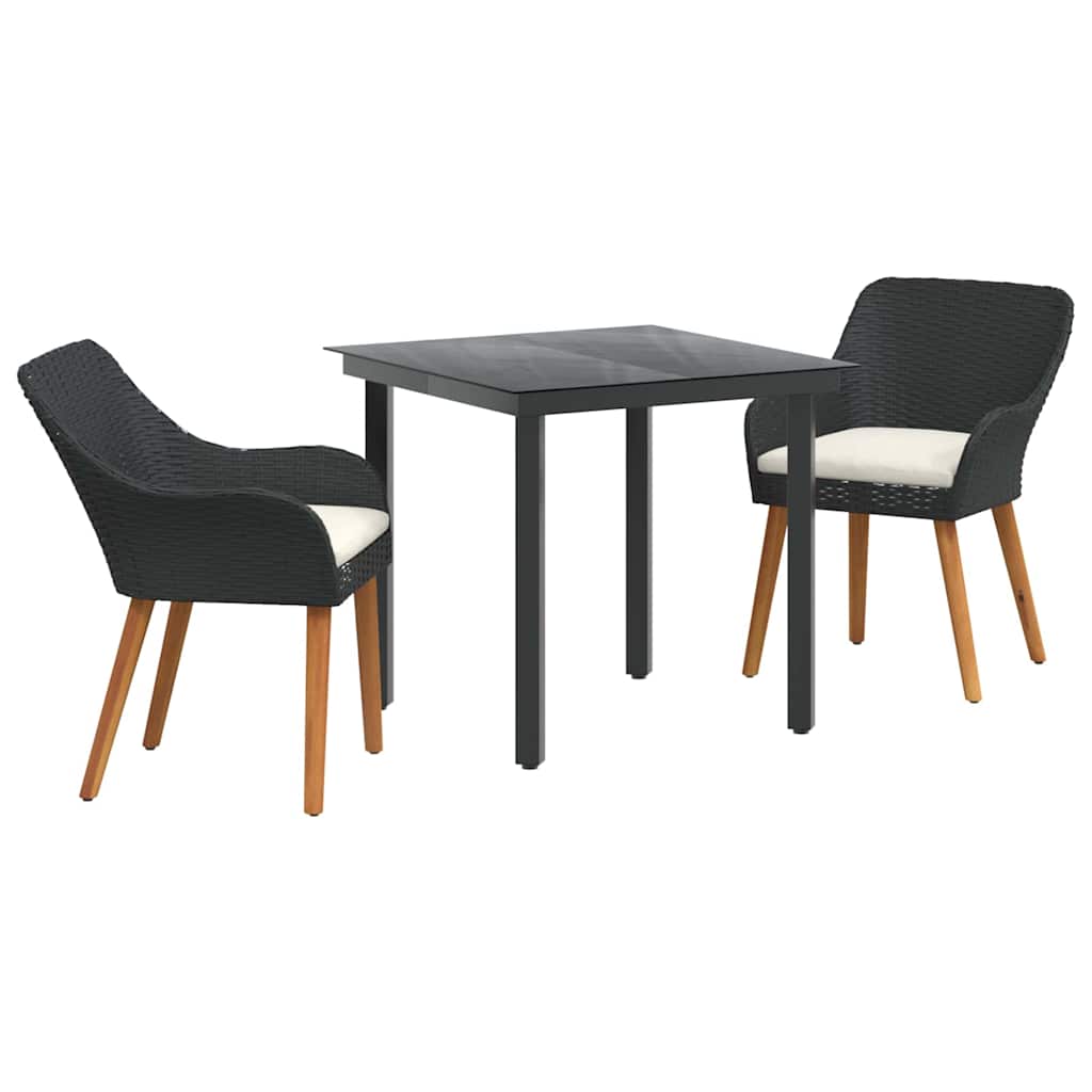 Ensemble de salle à manger pour jardin 3 pcs Noir polyrotin