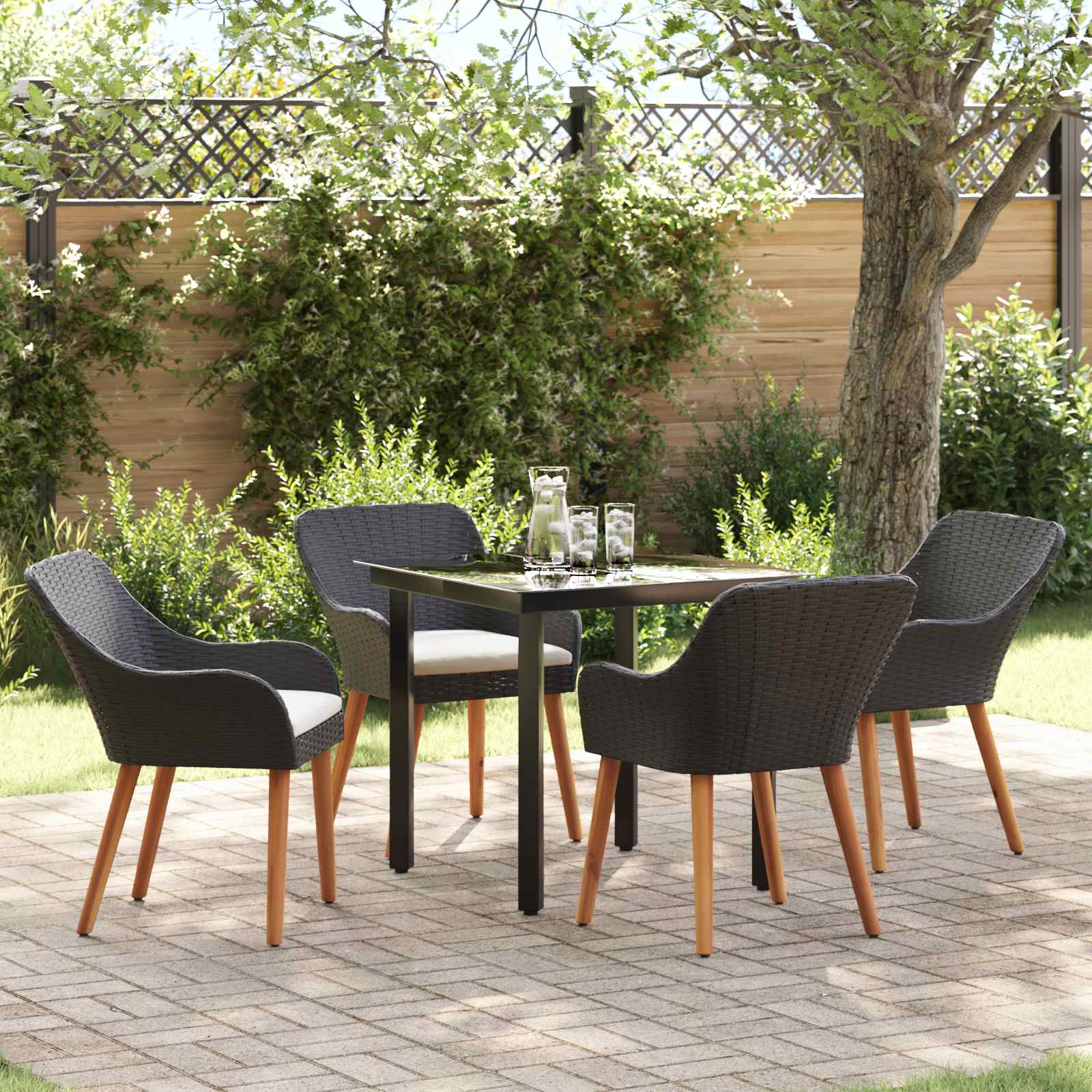 Ensemble de salle à manger pour jardin 5 pc Noir polyrotin - XIOS