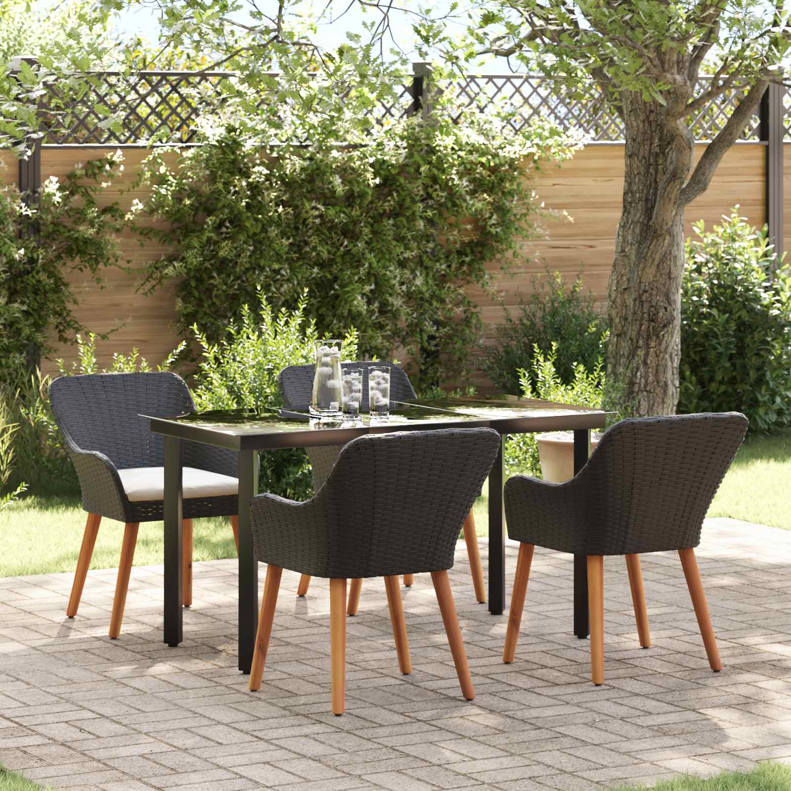 Ensemble de salle à manger pour jardin 5 pc Noir polyrotin - XIOS