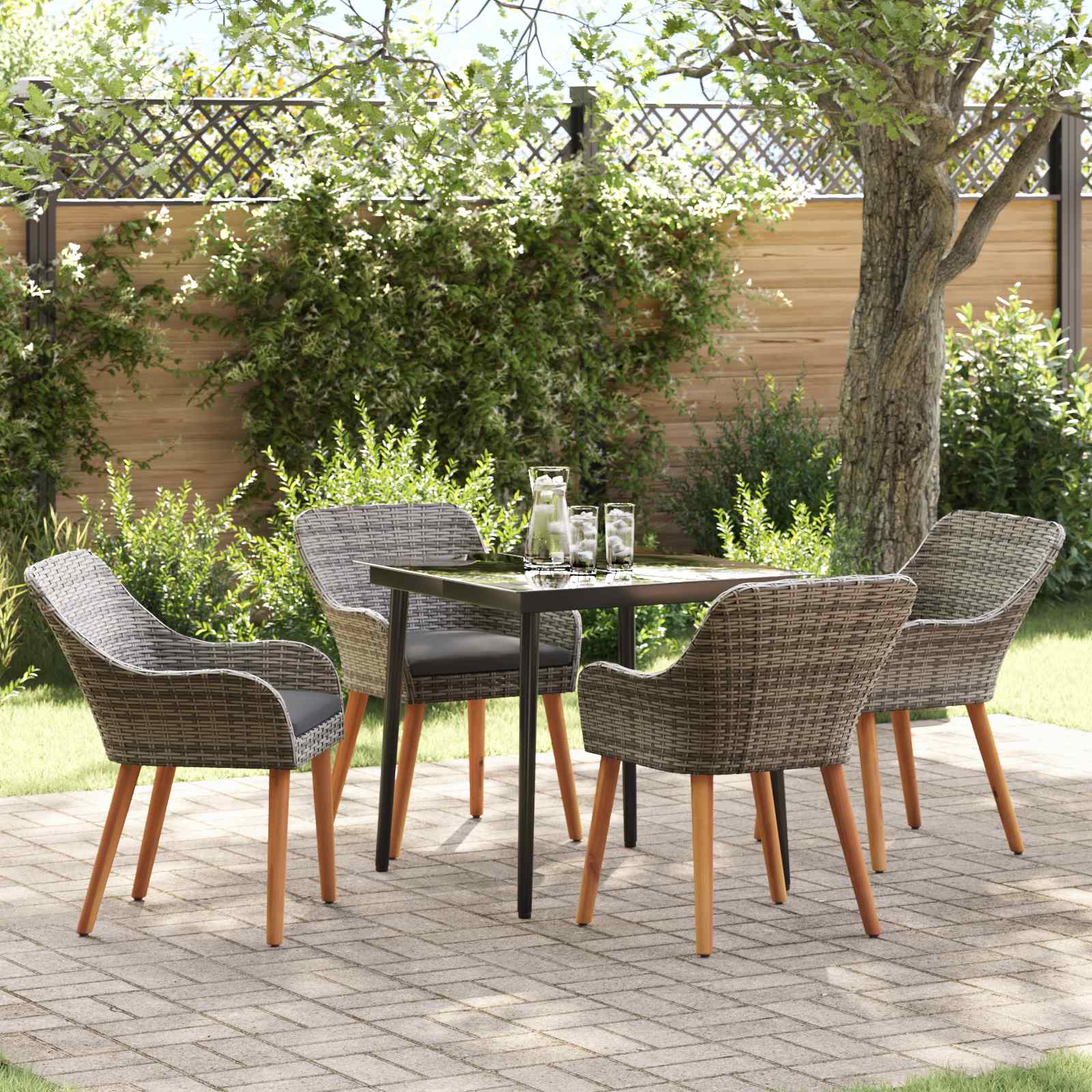 Ensemble de salle à manger pour jardin 5 pc Gris polyrotin - XIOS