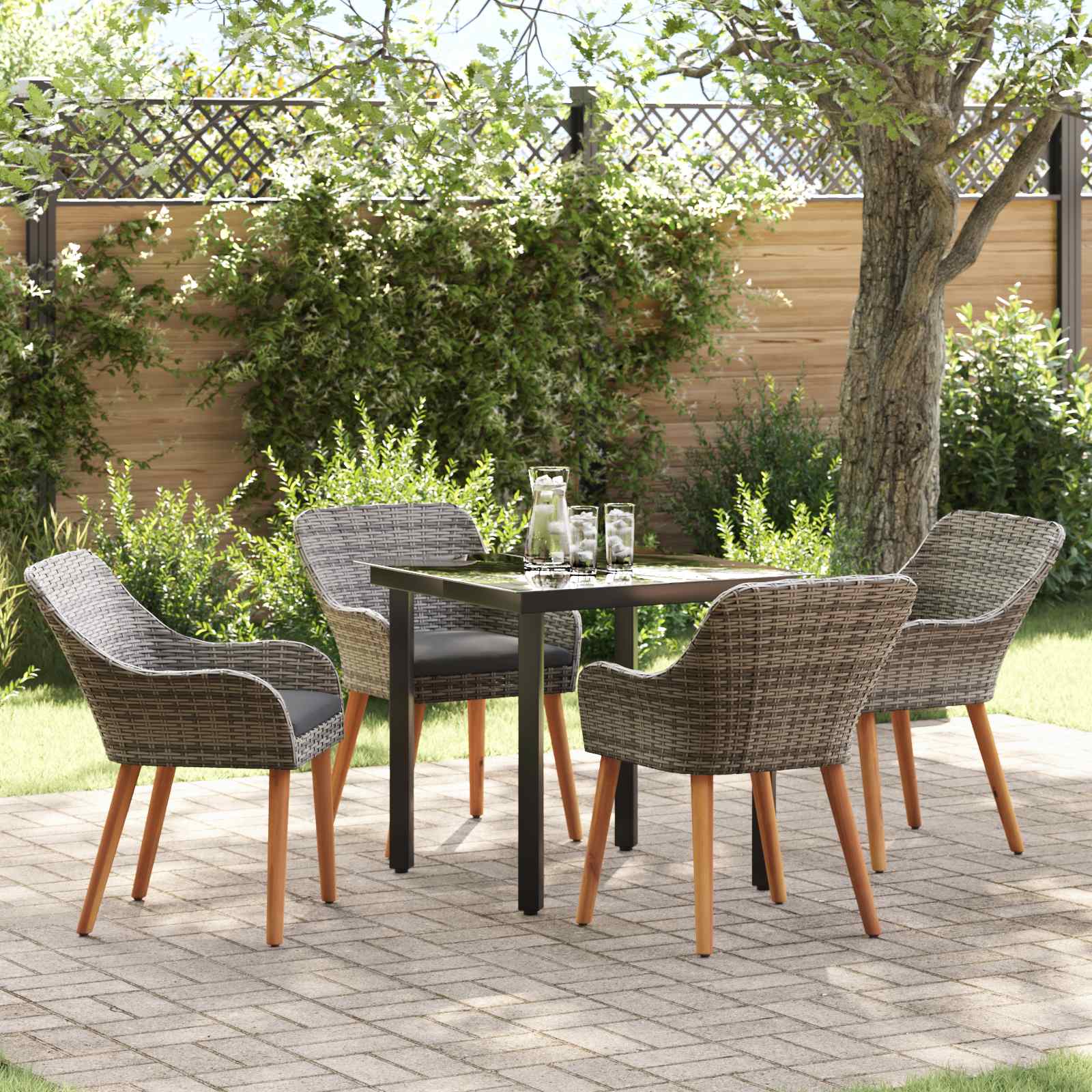 Ensemble de salle à manger pour jardin 5 pc Gris polyrotin - XIOS