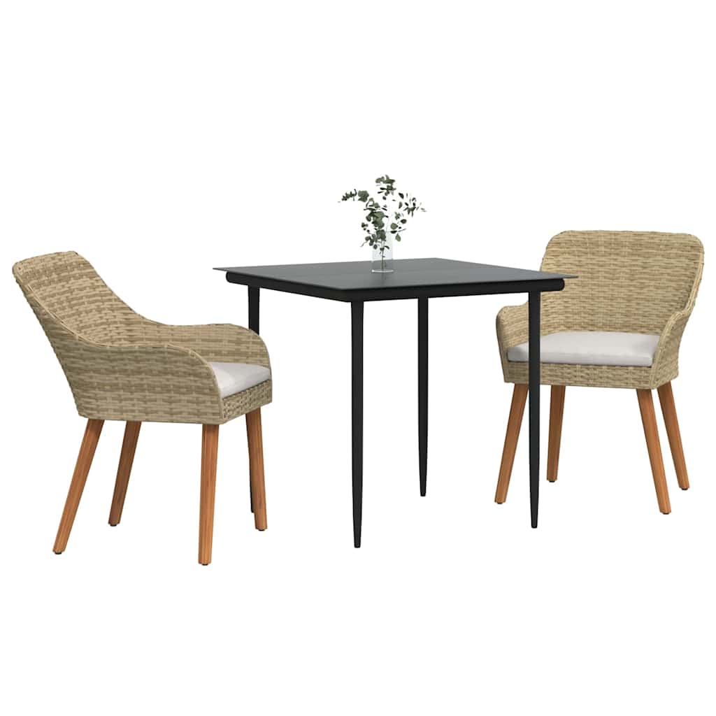 Ensemble de salle à manger pour jardin 3 pcs Beige polyrotin