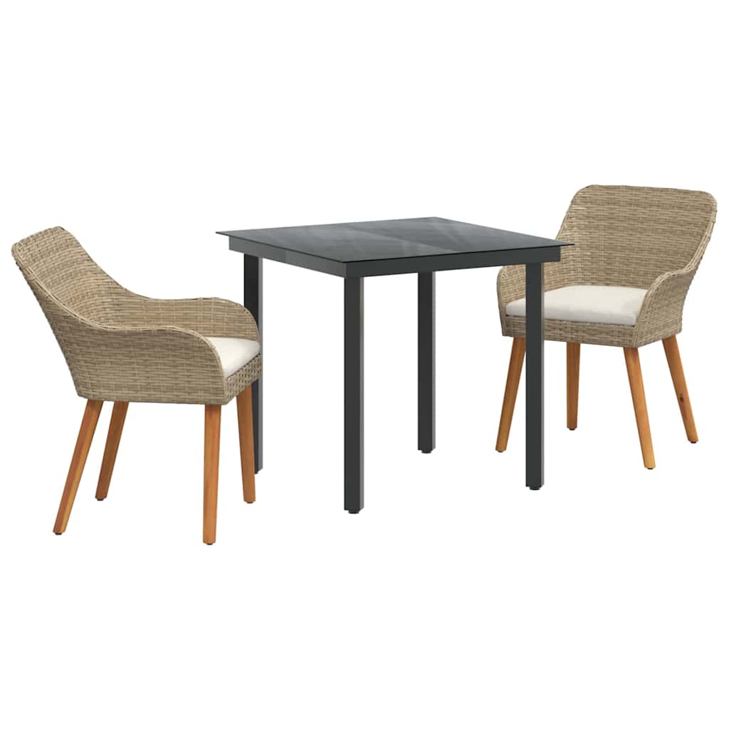 Ensemble de salle à manger pour jardin 3 pcs Beige polyrotin