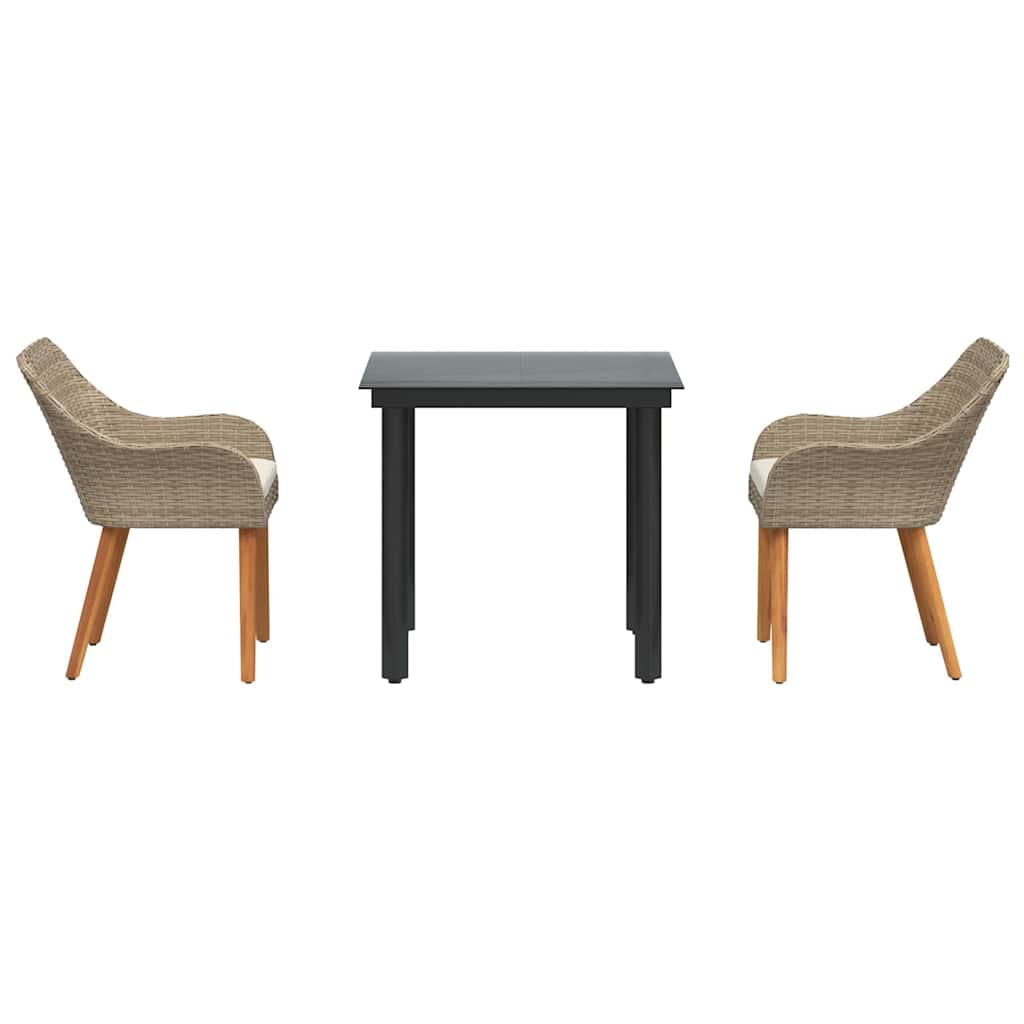 Ensemble de salle à manger pour jardin 3 pcs Beige polyrotin