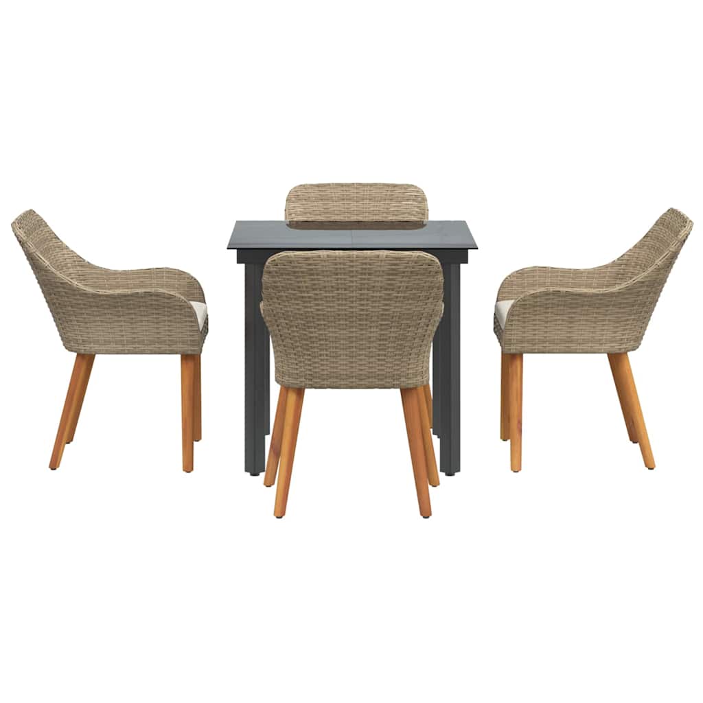 Ensemble de salle à manger pour jardin 5 pcs Beige polyrotin