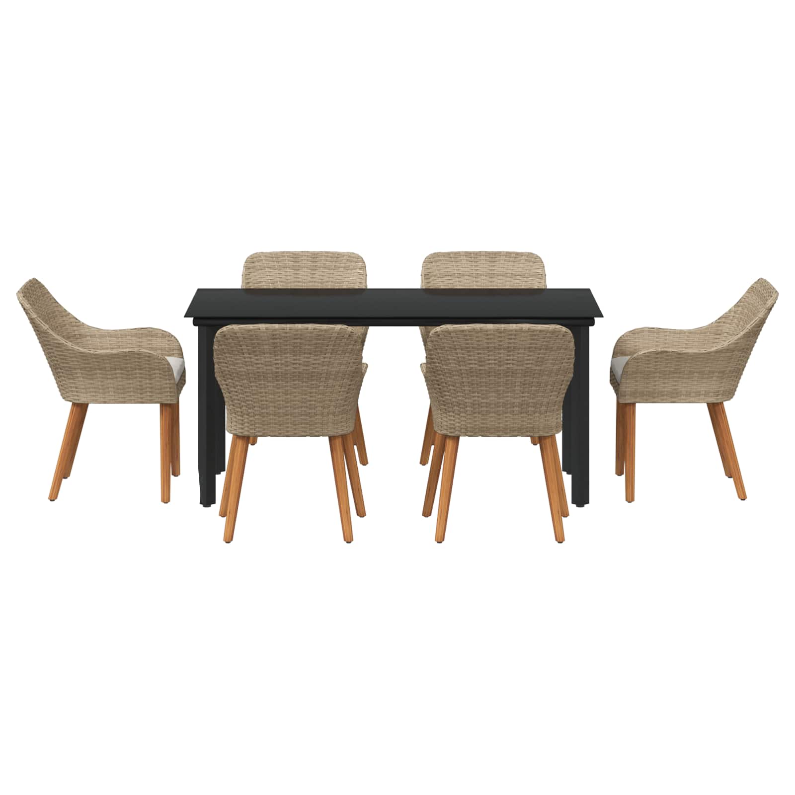 Ensemble de salle à manger pour jardin 7 pcs Beige polyrotin