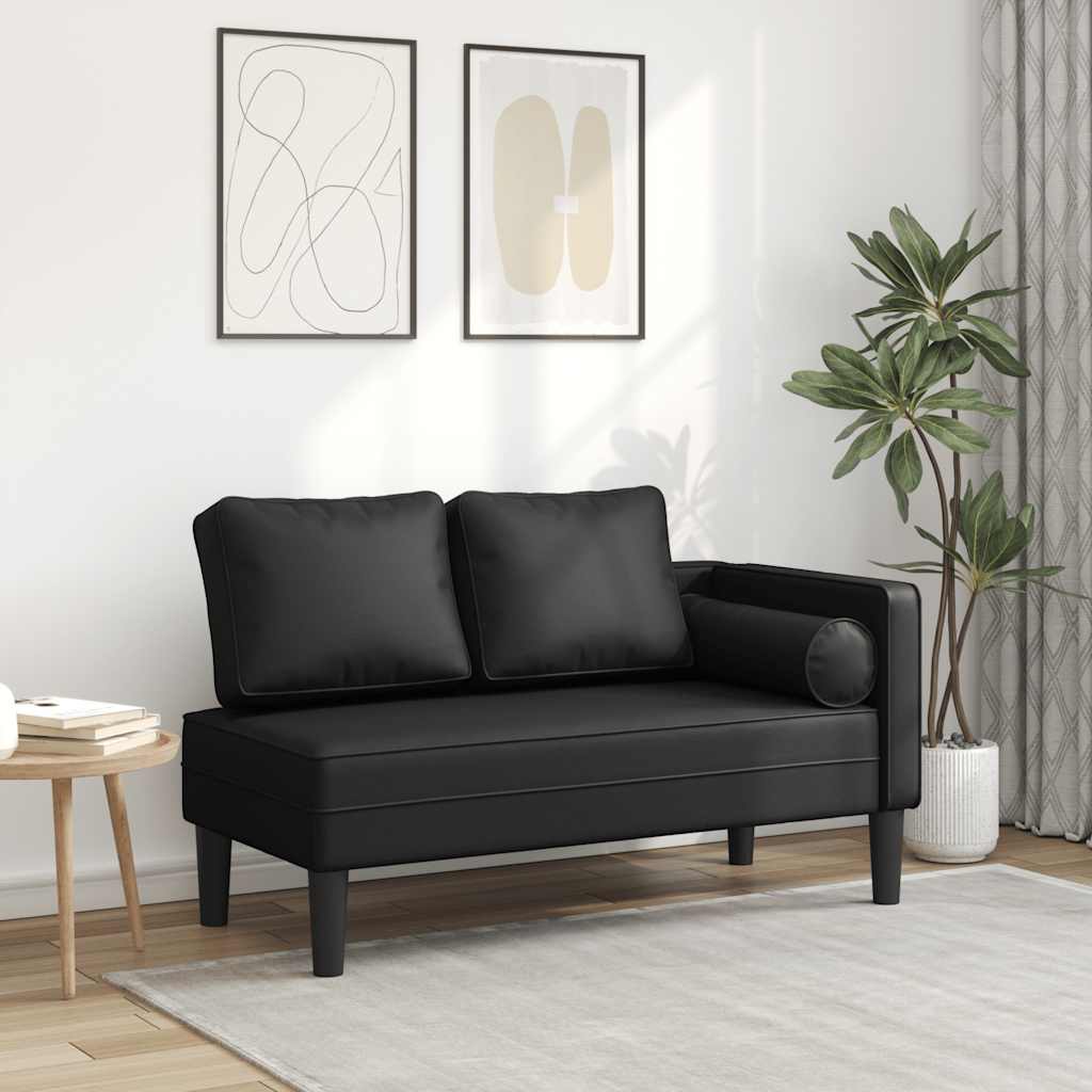 Chaise longue avec coussins noir similicuir - XIOS