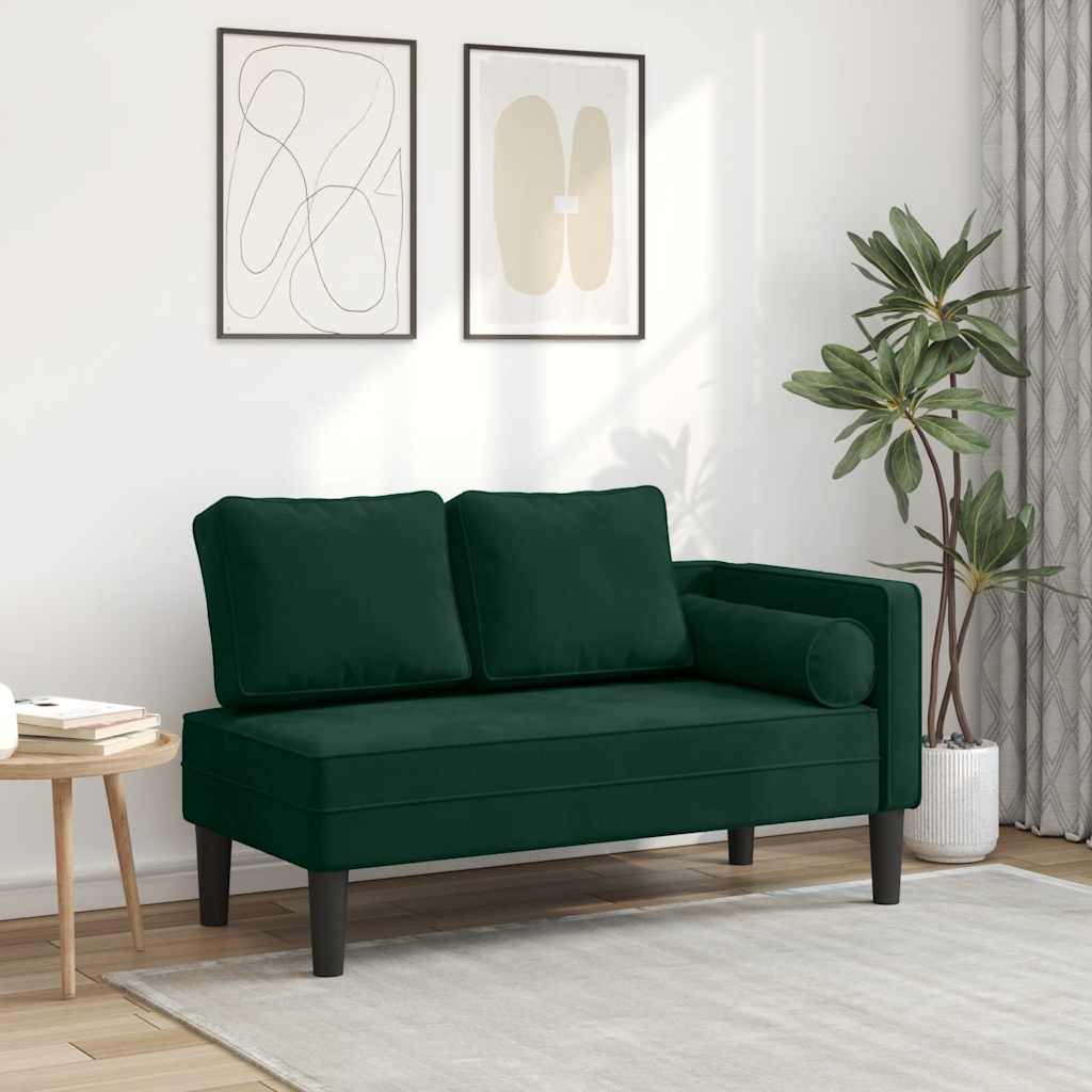 Chaise longue avec coussins vert foncé velours - XIOS
