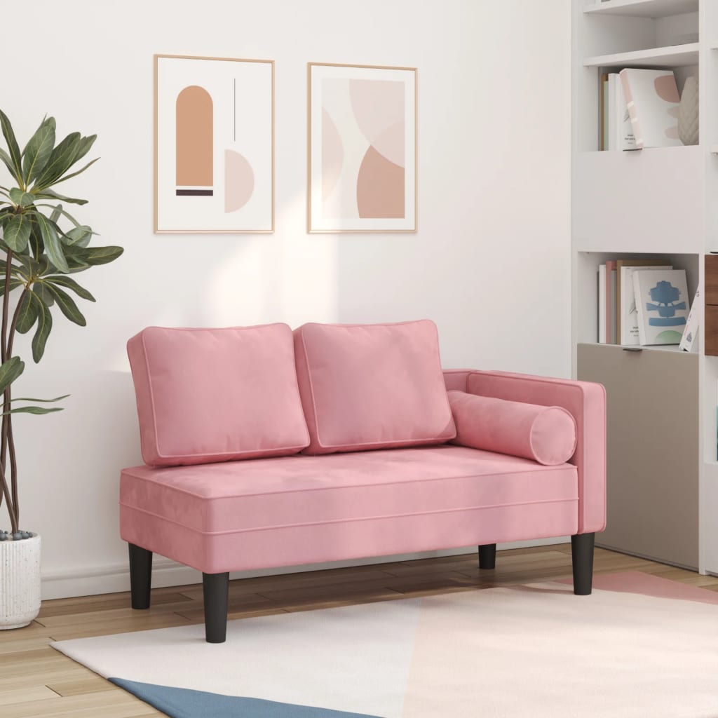 Chaise longue avec coussins rose velours - XIOS