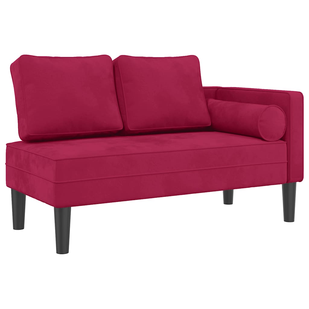 Chaise longue avec coussins rouge bordeaux velours - XIOS